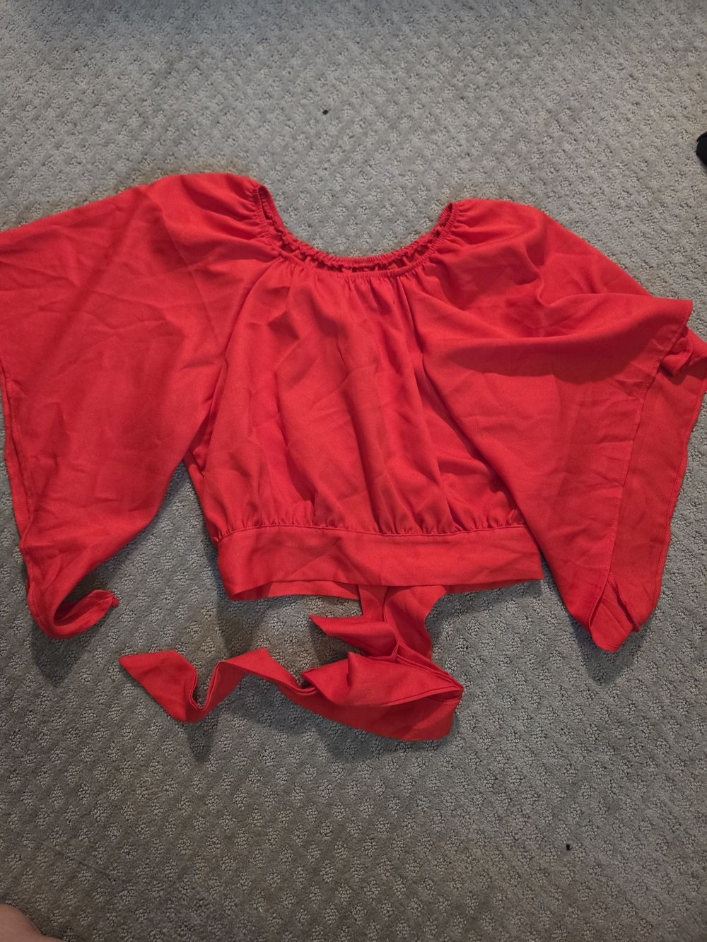 Red Tie-Front Cropped Blouse with Puff Sleeves